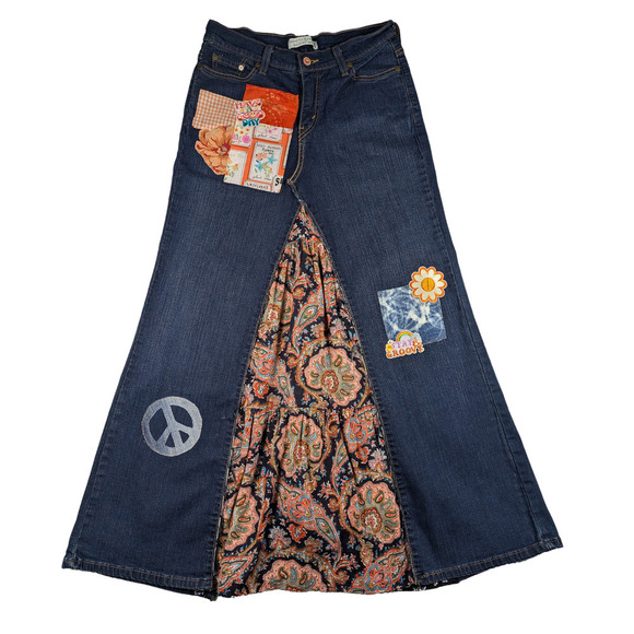 Refreshed - Levi's Upcycled Maxi Skirt Size 10p - Picture 1 of 7
